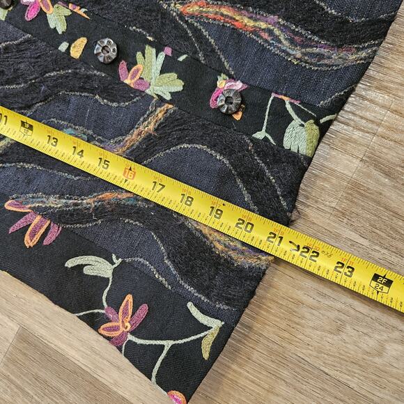 Vtg Embroidered Floral Vest Womens S Black Wool Silk Multi Cottagecore Button Up - Picture 9 of 9